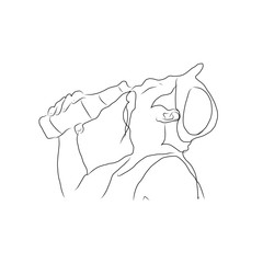 Hand drawing A man wearing a hat to drink beer Sketch for your design, Drawn in black ink on white background