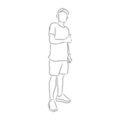  line drawing of standing a thumbs up man.