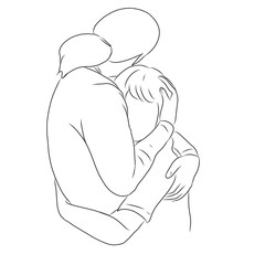 line drawing of mom is holding and hugging her son.