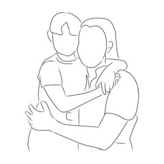 line drawing of Mom is holding her son.