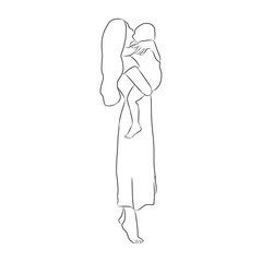 line drawing of mother is kissing baby