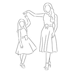 line drawing of the mother is dancing with the child