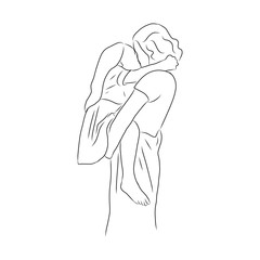 line drawing of mother is kissing baby