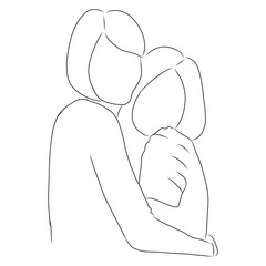 line drawing of mother is hugging her daughter