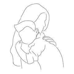 line drawing of mother is hugging baby