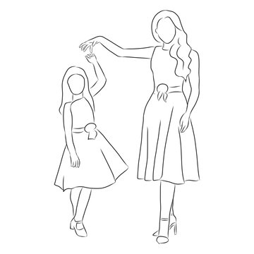 Line Drawing Of The Mother Is Dancing With The Child