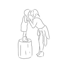 line drawing of Mother stand and kiss her child