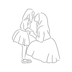 line drawing of mother sit and kiss her child
