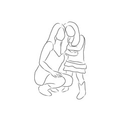 line drawing of mother sit and hug her child