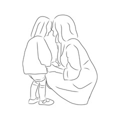 line drawing of mother sit and kiss her child