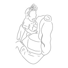line drawing of children and mother hugging and kissing