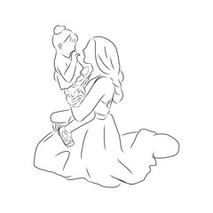 line drawing of mother sit and hug baby