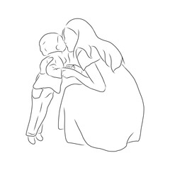 line drawing of the child is kissing her mother