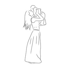 line drawing of mother is hugging and carrying children