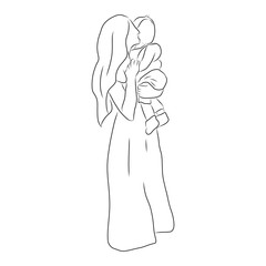 line drawing of mother is carrying and hugging her child