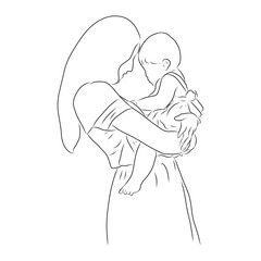 line drawing of mother playing with her child