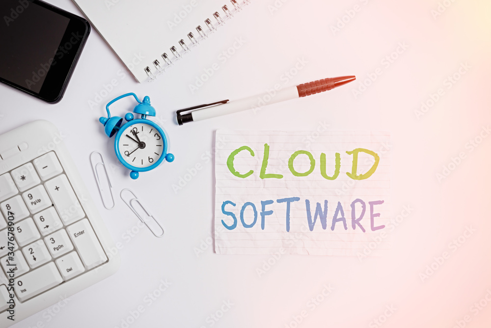 Poster handwriting text writing cloud software. conceptual photo programs used in storing accessing data ov