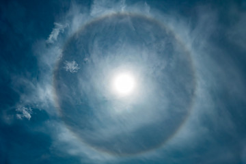 Fototapeta na wymiar Halo, an optical phenomena produced by light interacting with ice crystals suspended in the atmosphere