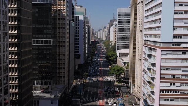 Aerial view of Paulista avenue in a sunny day, Sao Paulo, Brazil