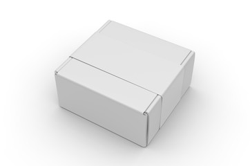 Blank Tuck In Flap Packaging Paper Box For Branding With paper label sleeve, 3d render illustration.