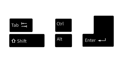 Keyboard Shortcut icon vector image on white background.
(Shift key, Alt Key, Enter Key, Tab Key, Ctrl Key flat style)
