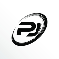 Initial Letter PJ Brush Effect Logo Design