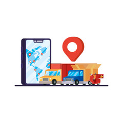trucks and motorcycle with smartphone delivery service