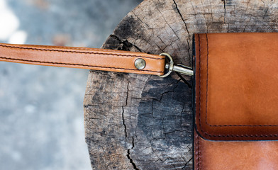 Close up brown leather wallet.