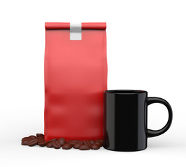 Blank Craft Brown Paper Bag Packaging For coffee beans, dry fruits and other food items. 3d render illustration.