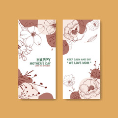  Line flower flyer with design template card for the hotel, beauty salon, spa, restaurant.