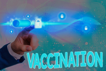 Conceptual hand writing showing Vaccination. Concept meaning Treatment which makes the body...