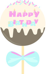 Happy birthday lollipop on a white background - chocolate and cream congratulate.