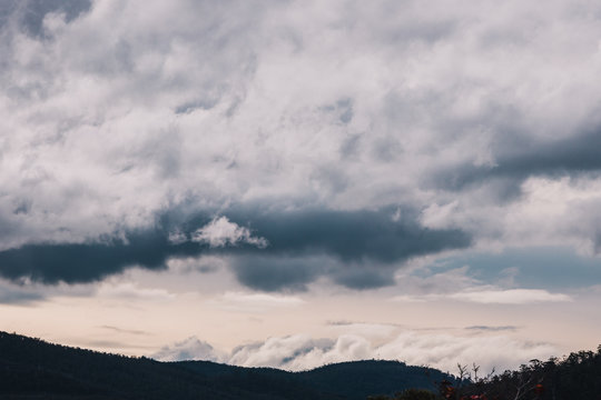 stormy clouds rolling over the mountains in Tasmania