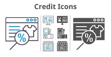 credit icons icon set included online shop, shop, money icons