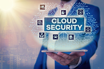 Text sign showing Cloud Security. Business photo showcasing Protect the stored information safe Controlled technology