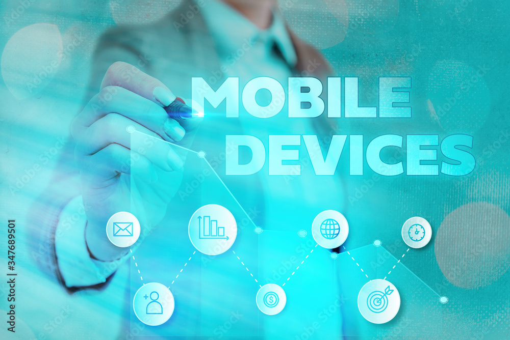 Poster writing note showing mobile devices. business concept for a portable computing device like smartphon