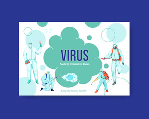 Facebook template design disinfection with spraying,cleaning,washing and disinfectant protect virus,bacteria and coronavirus