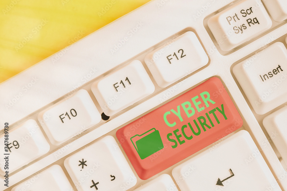 Poster writing note showing cyber security. business concept for protect a computer system against unauthor