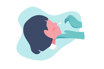 Woman taking Coronavirus (COVID-19) or DNA test by nasal (nose) swab probe. 