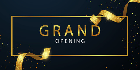 Grand Opening Card with Golden Ribbon Background glitter frame template.