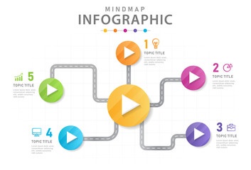 Infographic template for business. 5 Steps Modern Timeline diagram with road.