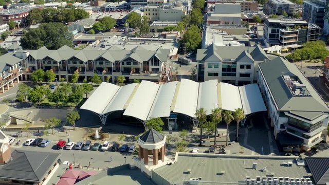 main train station in perth australia, in a sunny day, drone shot