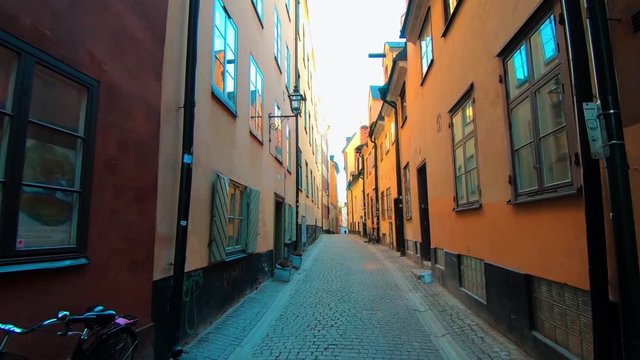 First Person POV Walking Down Narrow Alley In Gamla Stan, Stockholm, Sweden