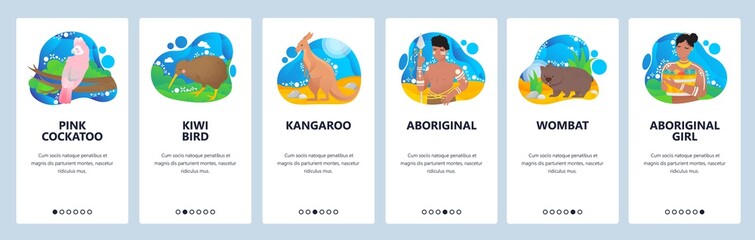 Fototapeta premium Australia website and mobile app onboarding screens vector template
