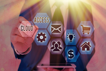 Conceptual hand writing showing Cloud Access. Concept meaning Software tool between the...
