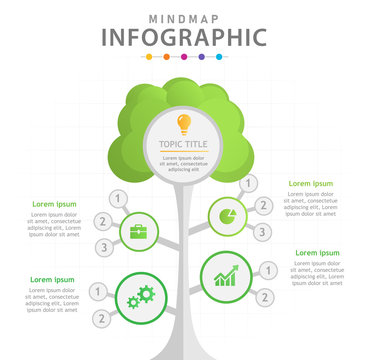 Infographic Template For Business. 5 Steps Modern Mindmap Diagram With Tree And Branches, Presentation Vector Infographic.