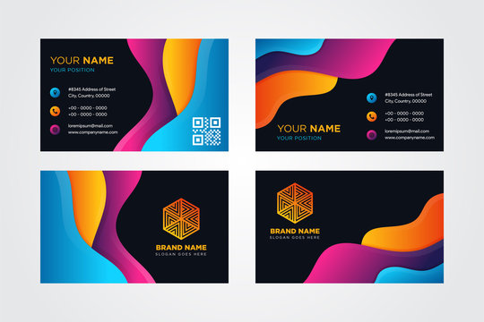 modern business card design with vibrant bold color graphic element design, pattern fluid background. black background with paper cut style. - Powered by Adobe