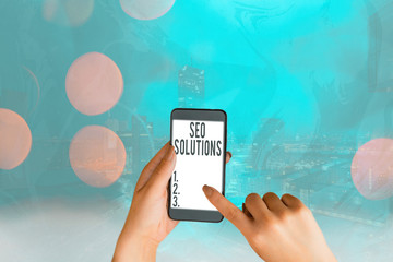 Conceptual hand writing showing Seo Solutions. Concept meaning Search Engine Result Page Increase...