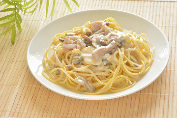 
ベーコンとキノコのクリームパスタ　