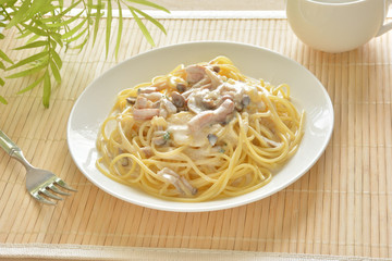 
ベーコンとキノコのクリームパスタ　
